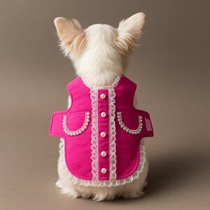 Luxury Pink Pearl-Lace Dog Vest – Adjustable Velcro Designer Coat Size Small NWT